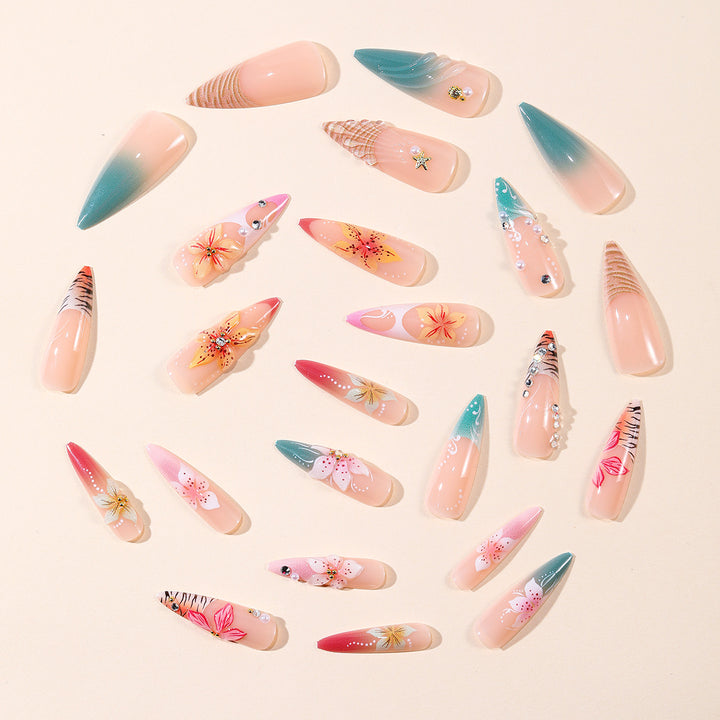 Floral Art Stiletto Nail Extensions Kalsten