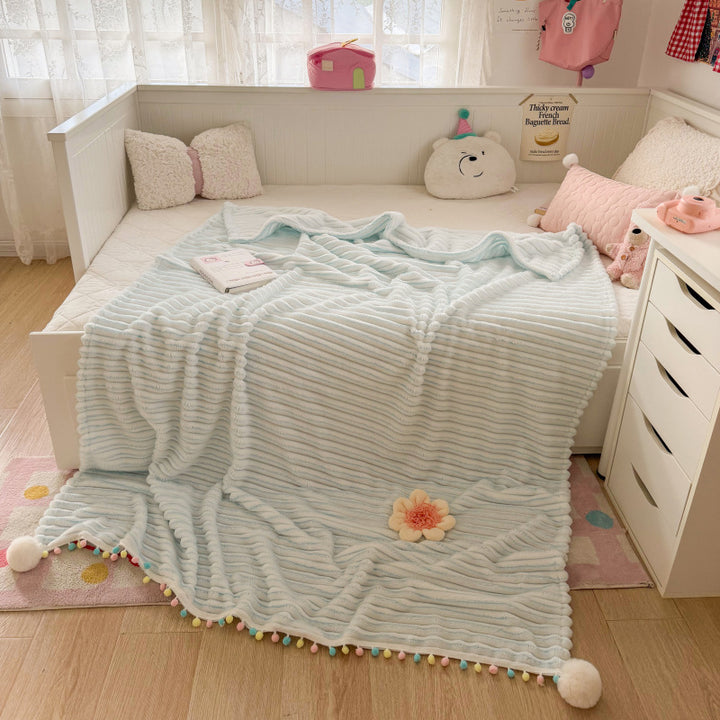 Textured Pom-Pom Throw Blanket