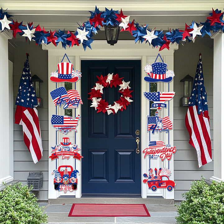Independence Day multi-panel layered porch hanging sign garland with weatherproof PVC-backed panels and reinforced rope Kalsten