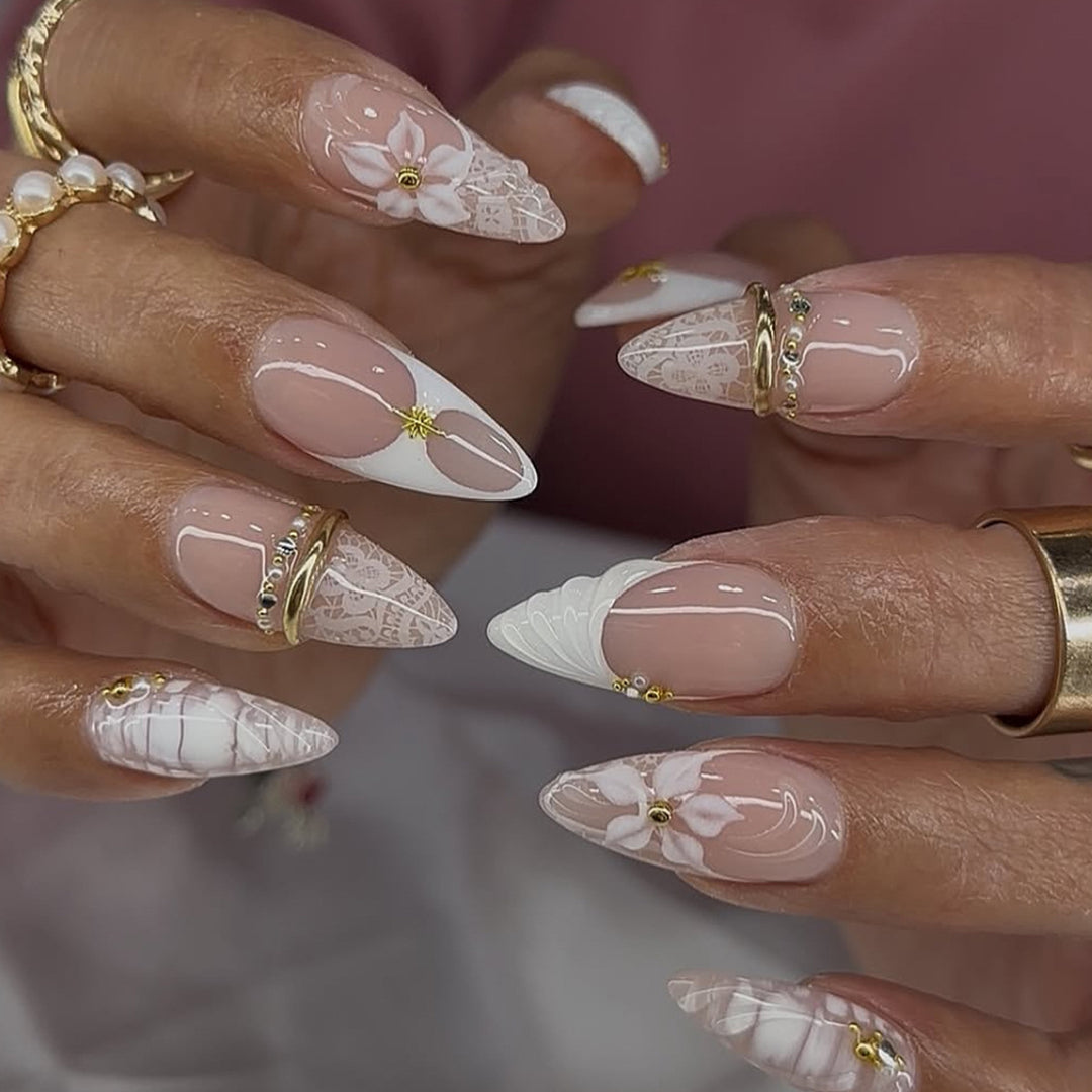 Decorative Floral Stiletto Nail Art Extensions Kalsten