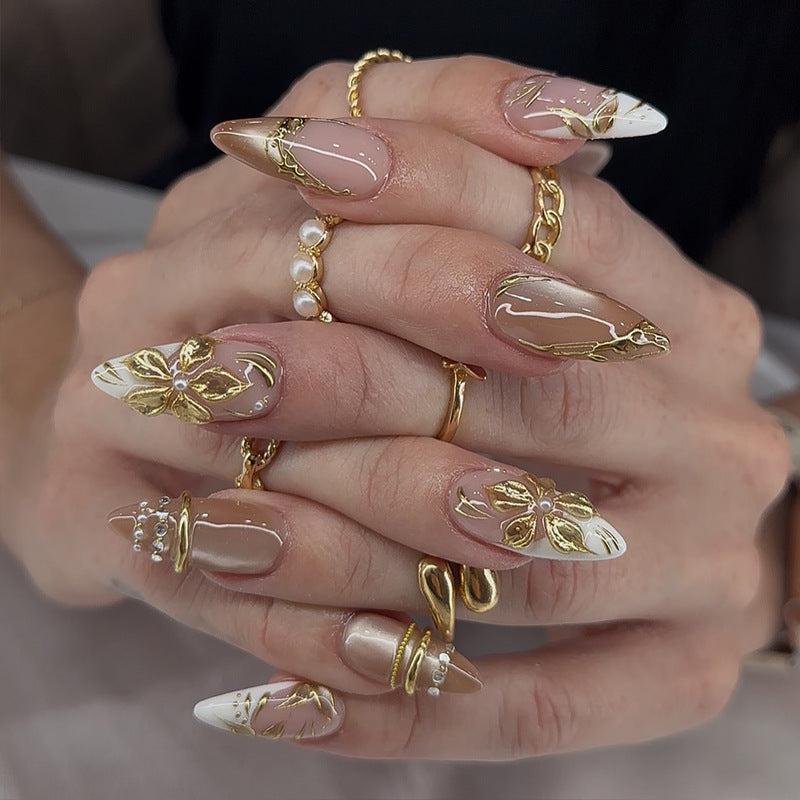 Artistic Floral-Embellished Stiletto Press-On Nails Kalsten
