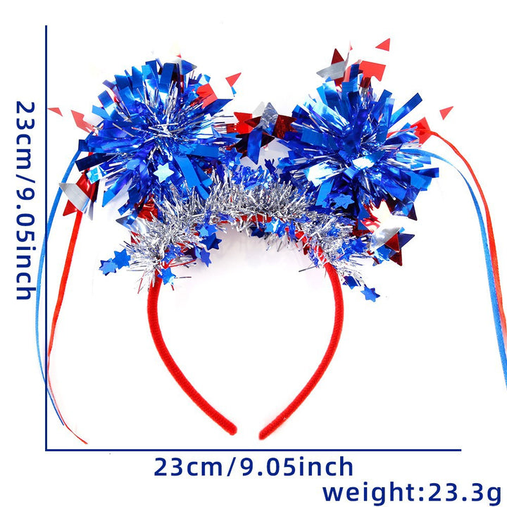 Women's Independence Day patriotic pompom headband with tinsel star toppers Kalsten