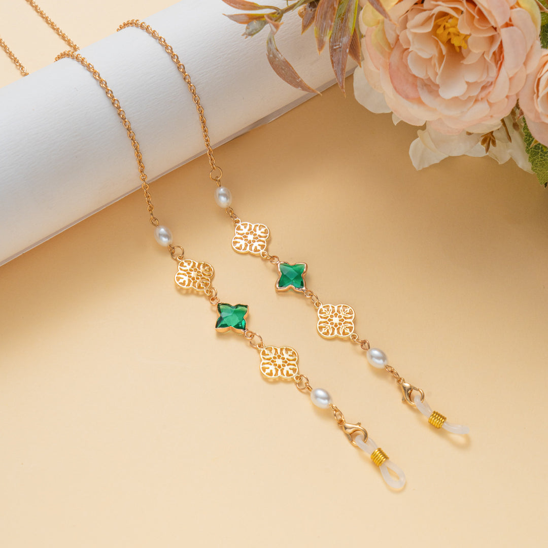 Elegant Gemstone and Pearl Eyewear Chain Kalsten