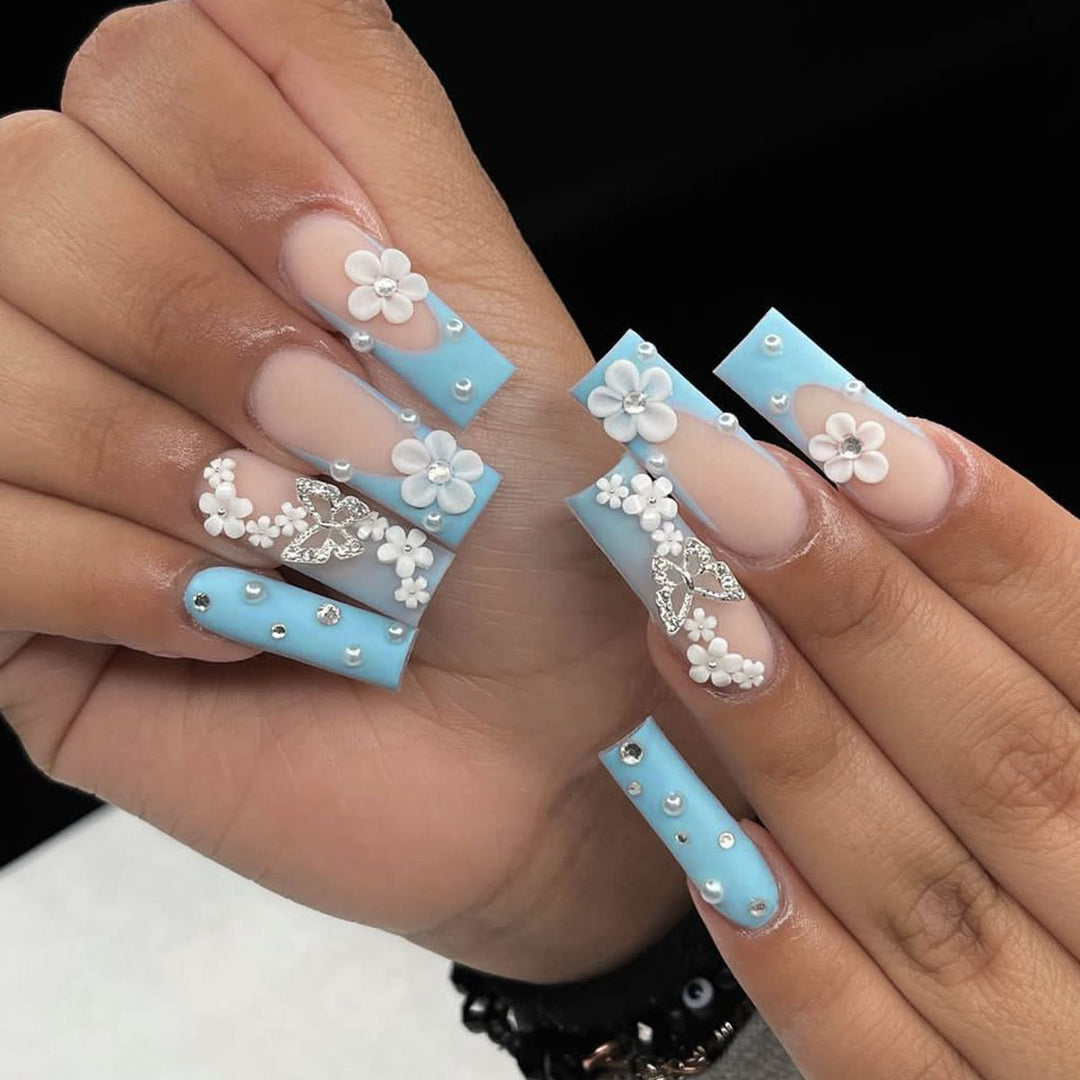 Decorative Floral Acrylic Nail Extensions Kalsten