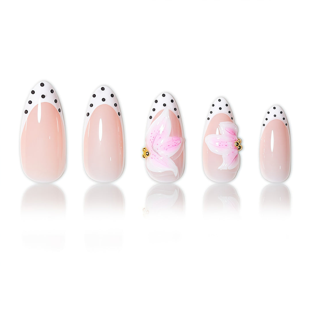Artistic Floral and Polka Dot Press-On Nail Extensions Kalsten
