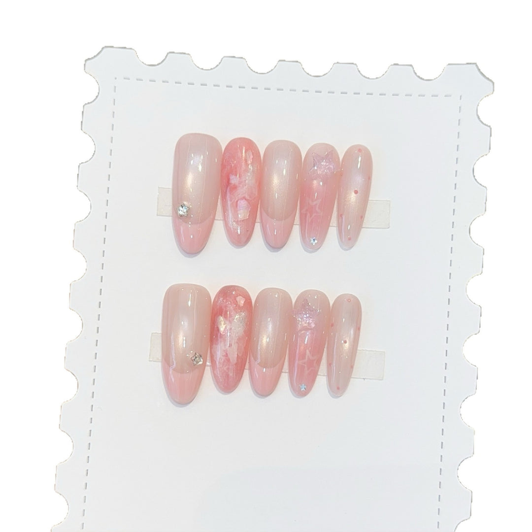Artificial nails with delicate glitter and star motifs Kalsten