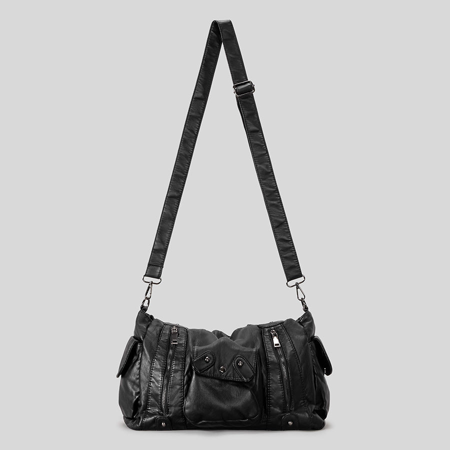 Multi-Pocket Casual Leather Handbag