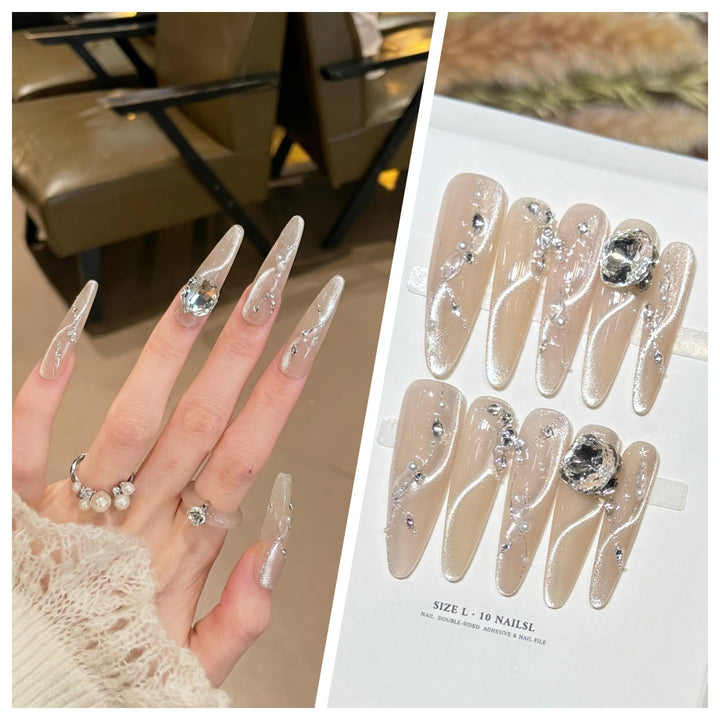Artistic Stiletto Press-On Nail Set with Charming Patterns Kalsten