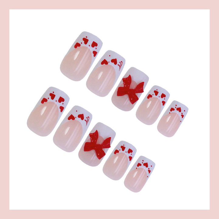 Artificial Nail Set with Romantic Heart and Bow Designs Kalsten