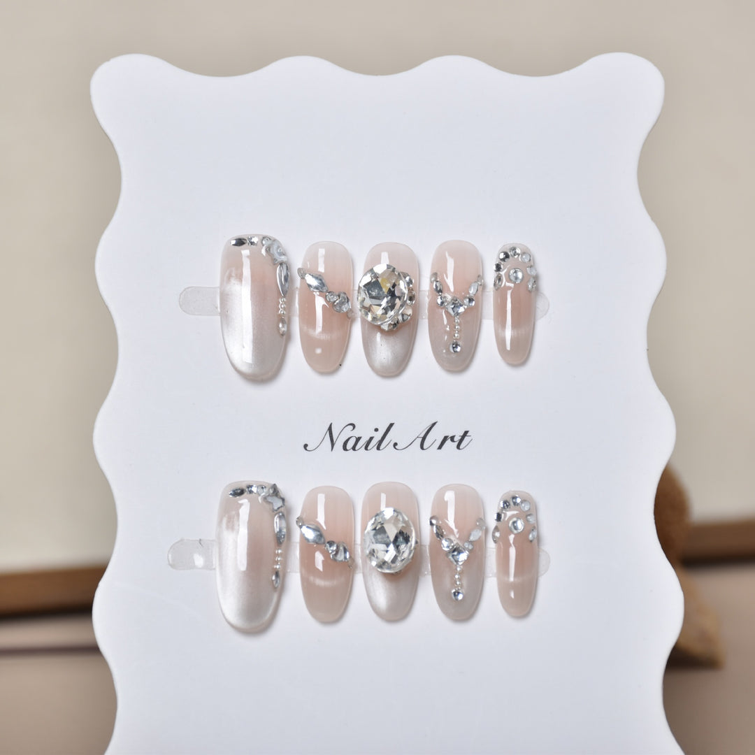 Elegant Crystal-Embellished Press-On Nail Extensions Kalsten
