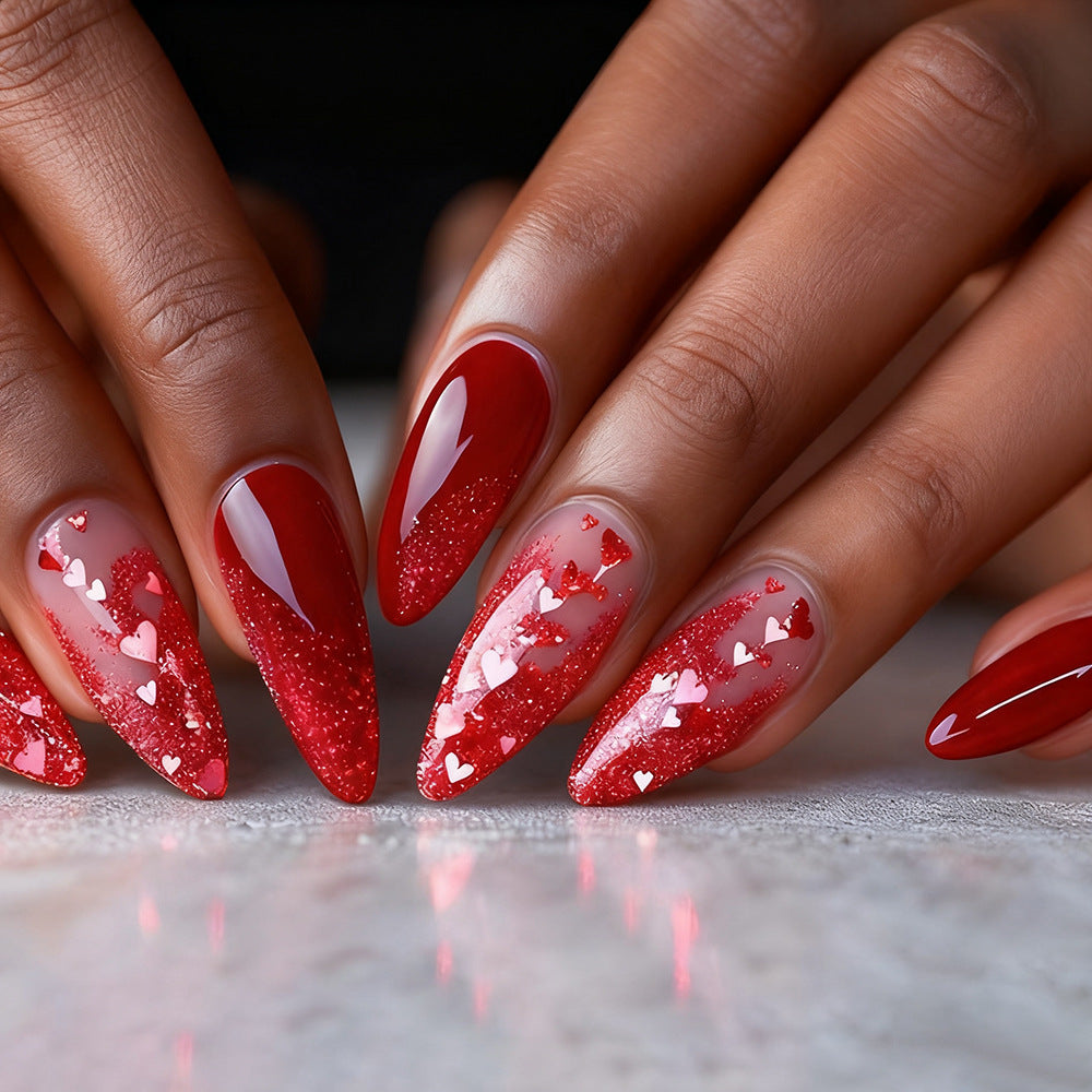 Heart-Embellished Glamourous Press-On Nails Kalsten