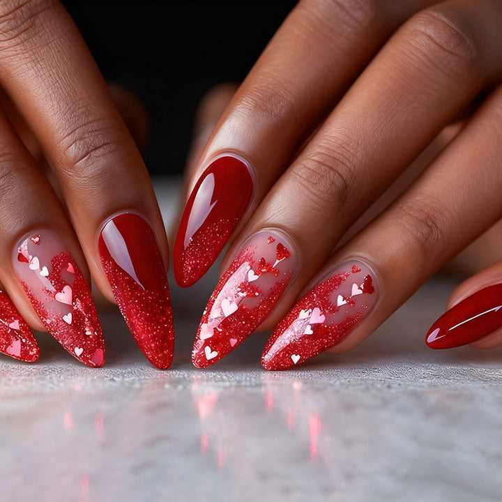 Heart-Embellished Glamourous Press-On Nails Kalsten