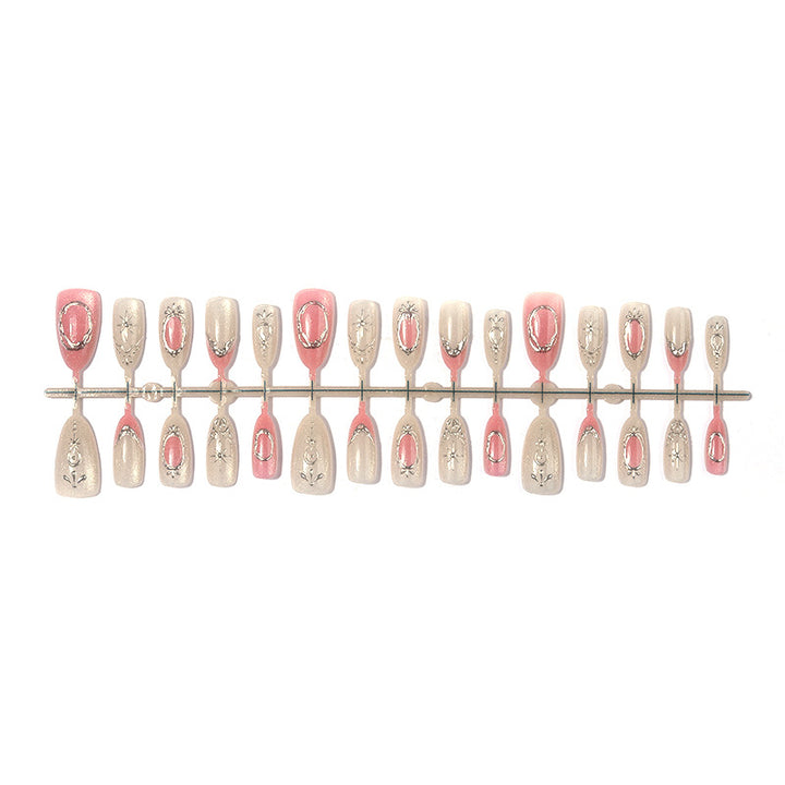 Decorative Press-On Nail Art Set with Floral and Shimmer Accents kalsten
