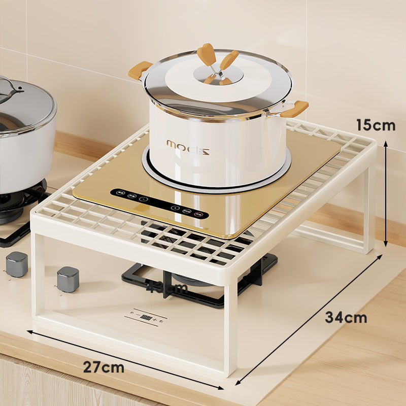 Elevated Stove Shelf Rack with Grid Top and Heat-Resistant Metal Frame