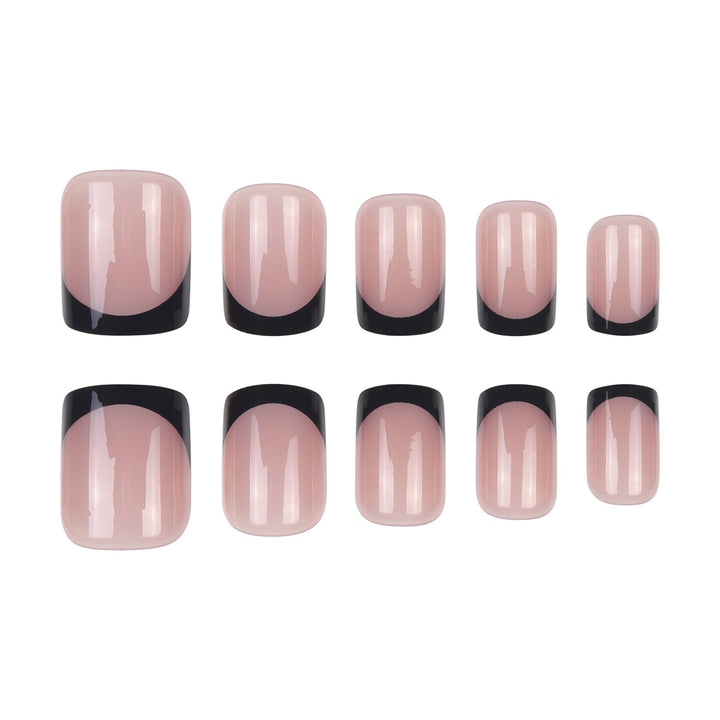 Elegant Square Tip Press-On Nails with Bold Black French Tips Kalsten