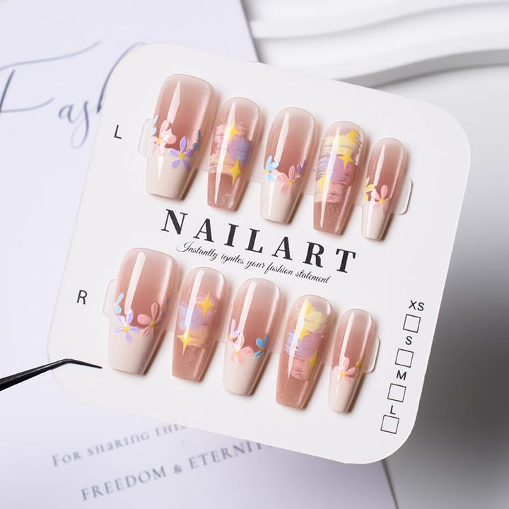Artistic Press-On Nail Set with Cute Character Designs Kalsten