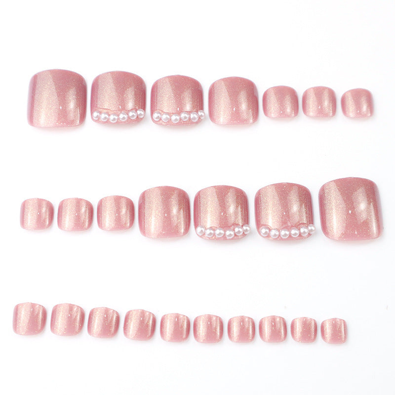 Decorative Press-On Toenails with Pearl Accents