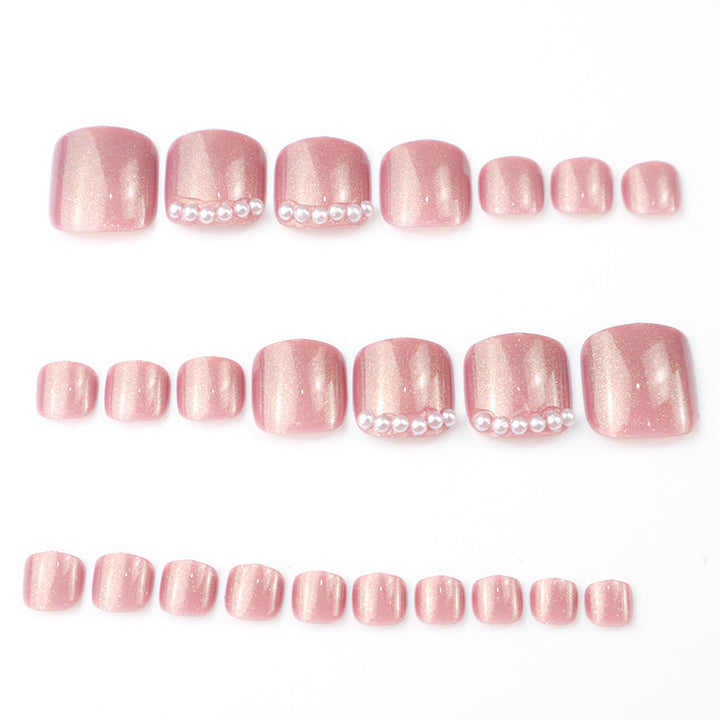 Decorative Press-On Toenails with Pearl Accents