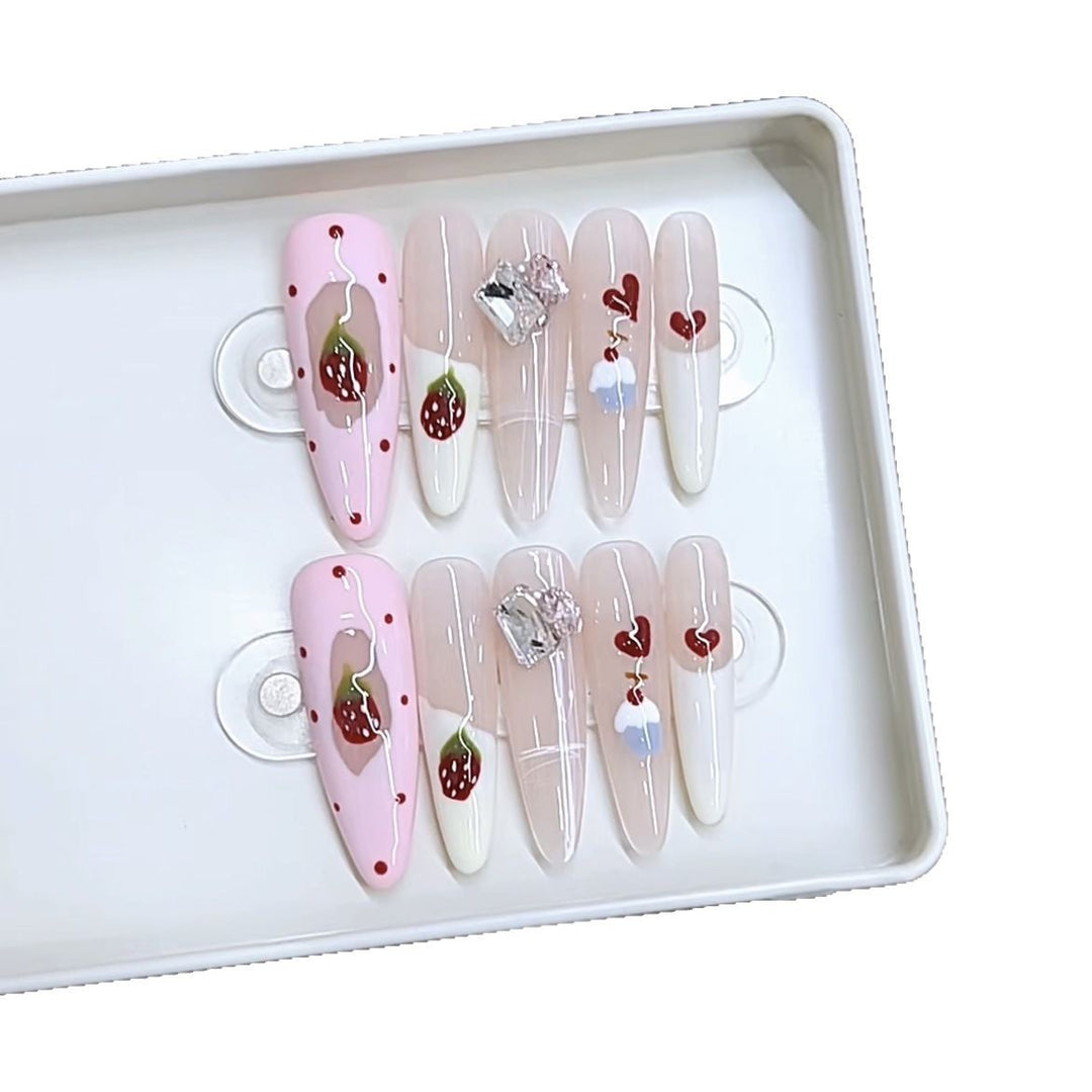 Decorative Press-On Nail Art Set with Fruit and Gem Accents Kalsten