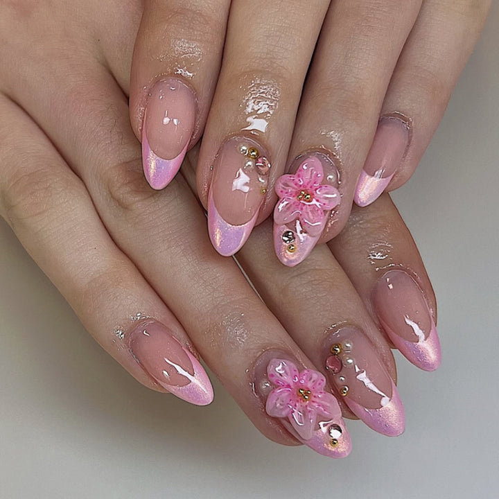 Artful Nail Extensions with Elegant Floral Design Kalsten