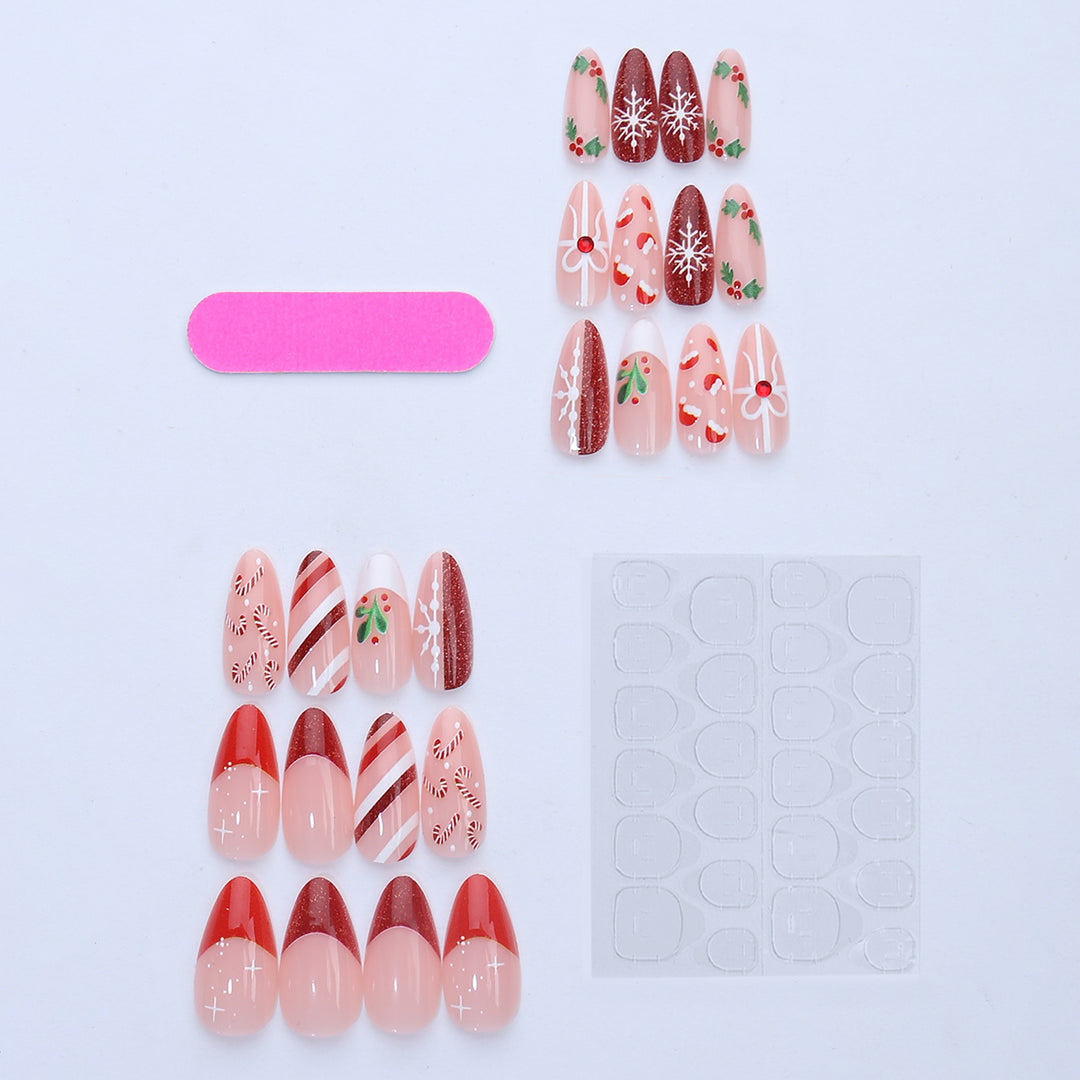 Art nail set with festive candy cane and Christmas motifs Kalsten