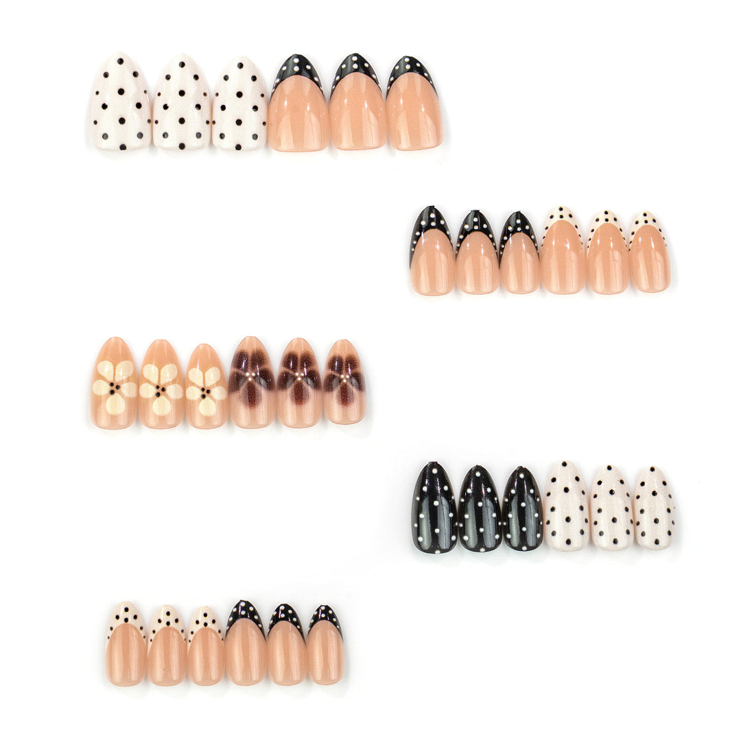 Elegant Pointed Press-On Nail Art with Polka Dot and Ombre Designs Kalsten