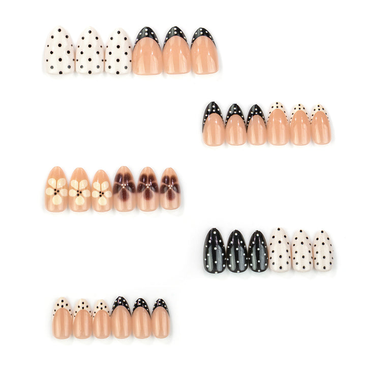 Elegant Pointed Press-On Nail Art with Polka Dot and Ombre Designs Kalsten
