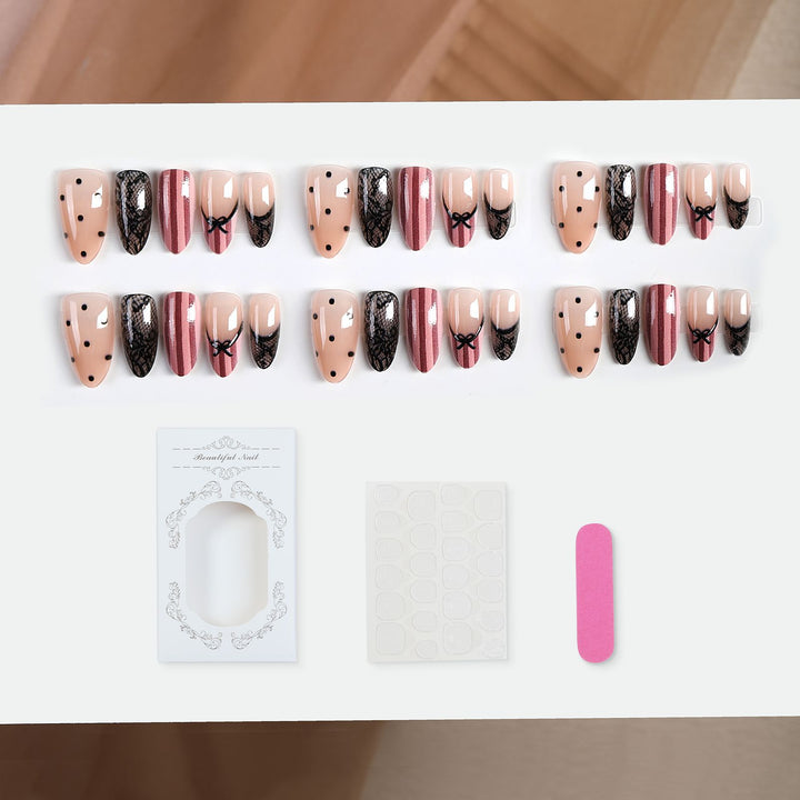 Acrylic nail set with elegant bow and lace accents Kalsten