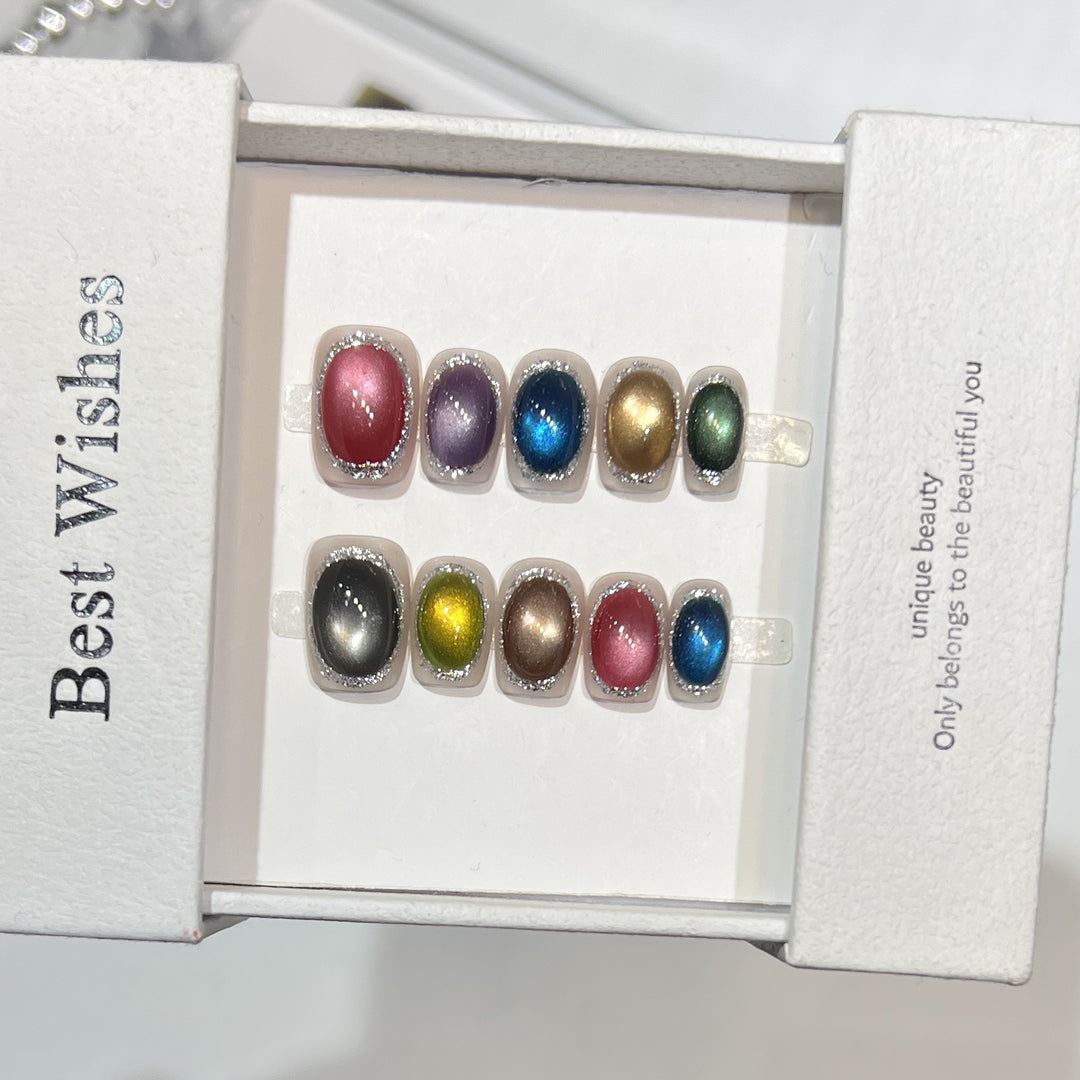 Colorful Metallic Press-On Nail Set with Glittering Accents Kalsten