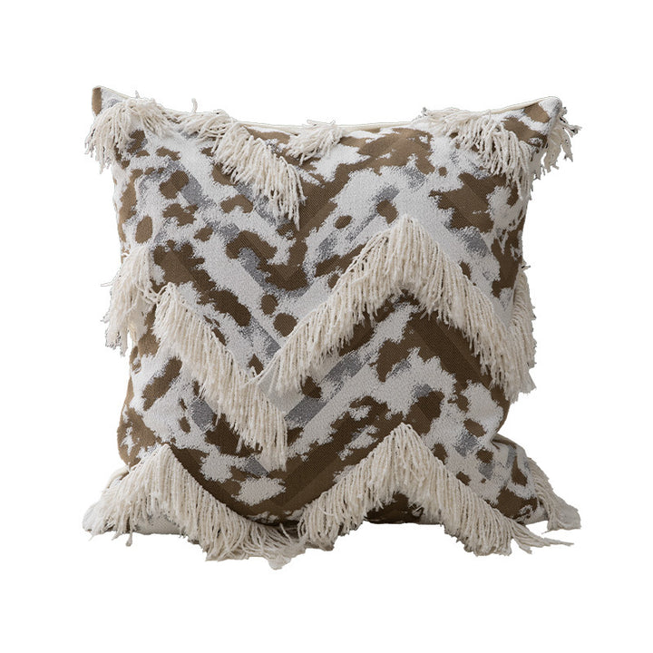 Woven Boho decorative pillow cover with fringes and geometric chevron motif Kalsten