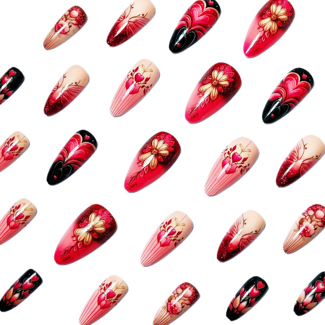 Artificial nails with romantic heart and floral designs Kalsten