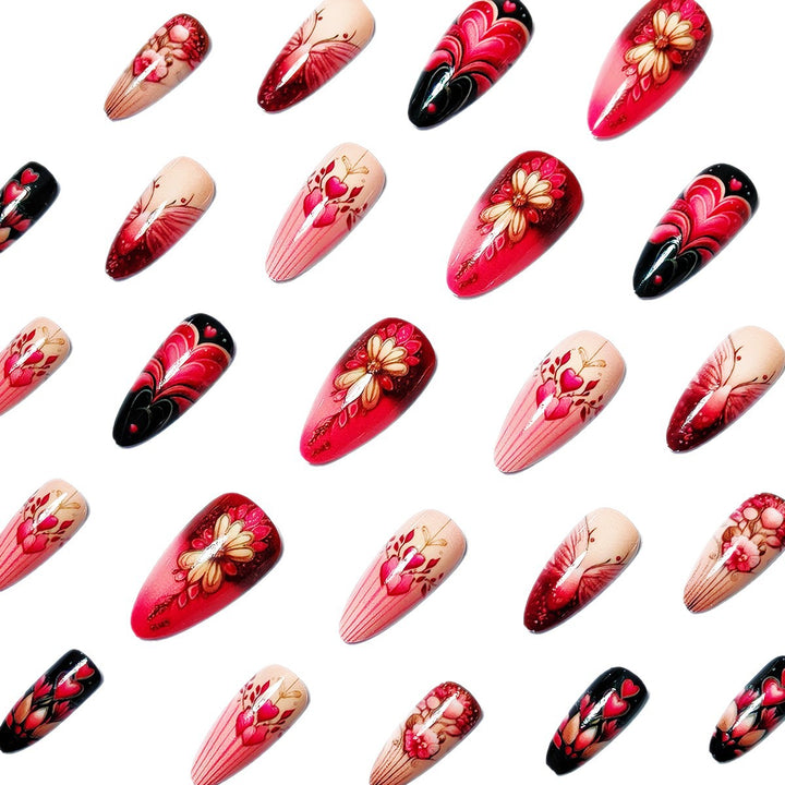 Artificial nails with romantic heart and floral designs Kalsten