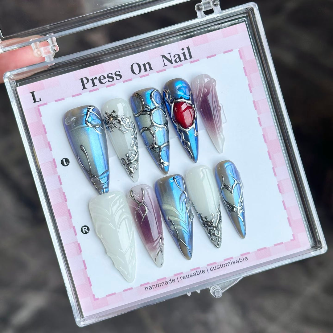 Artistic Metallic Press-On Nail Set