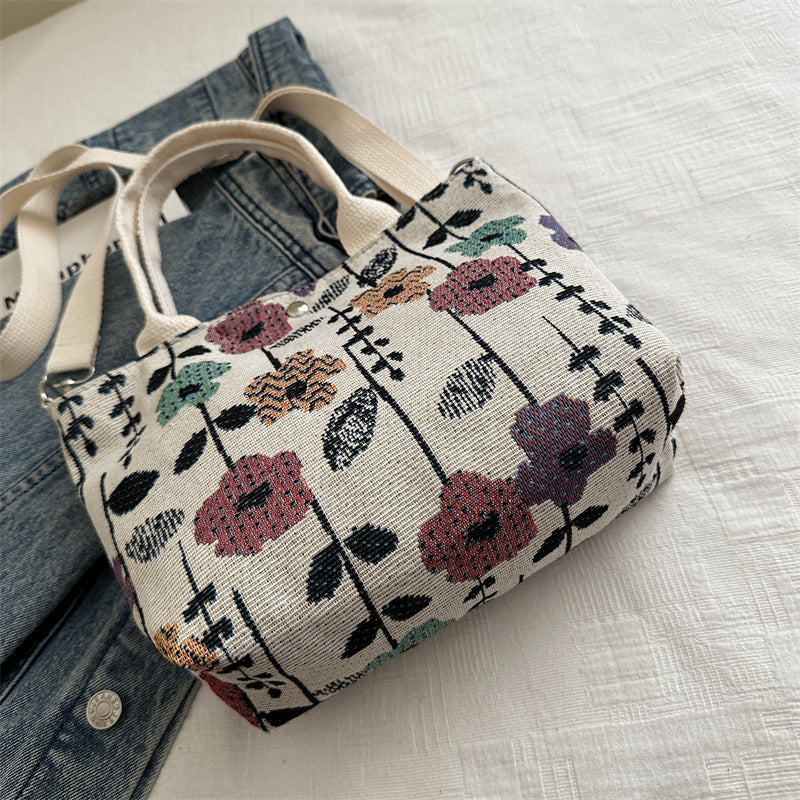 Cute Strawberry Print Canvas Tote Bag
