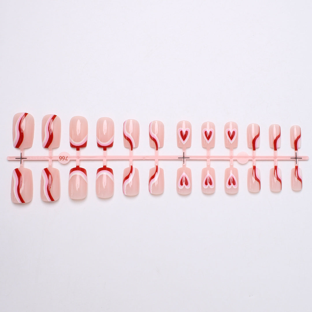 Stylish Heart-Embellished Press-On Nails Kalsten