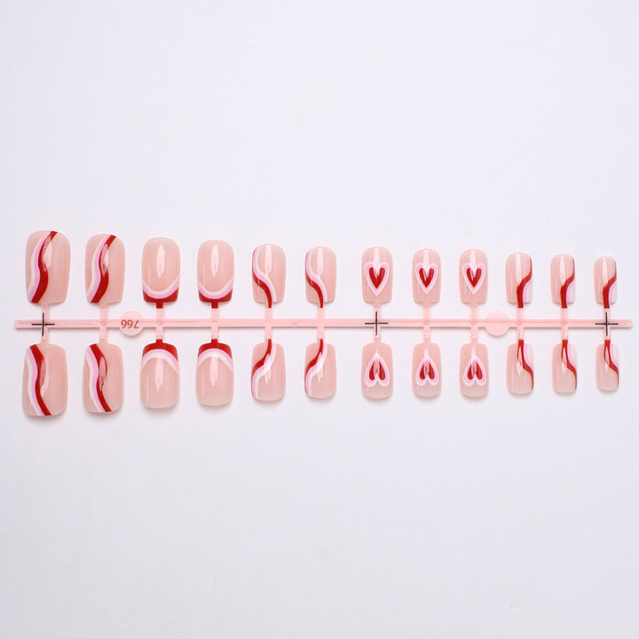 Stylish Heart-Embellished Press-On Nails Kalsten