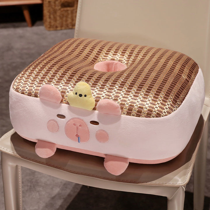 Plush pet bed with raised edge and removable cuddly pillow