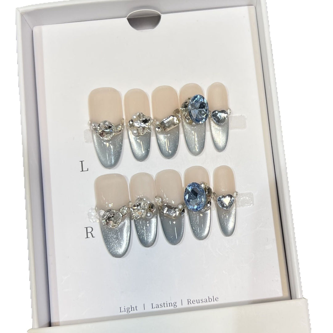 Decorative Stiletto Press-On Nails with Crystal Accents Kalsten