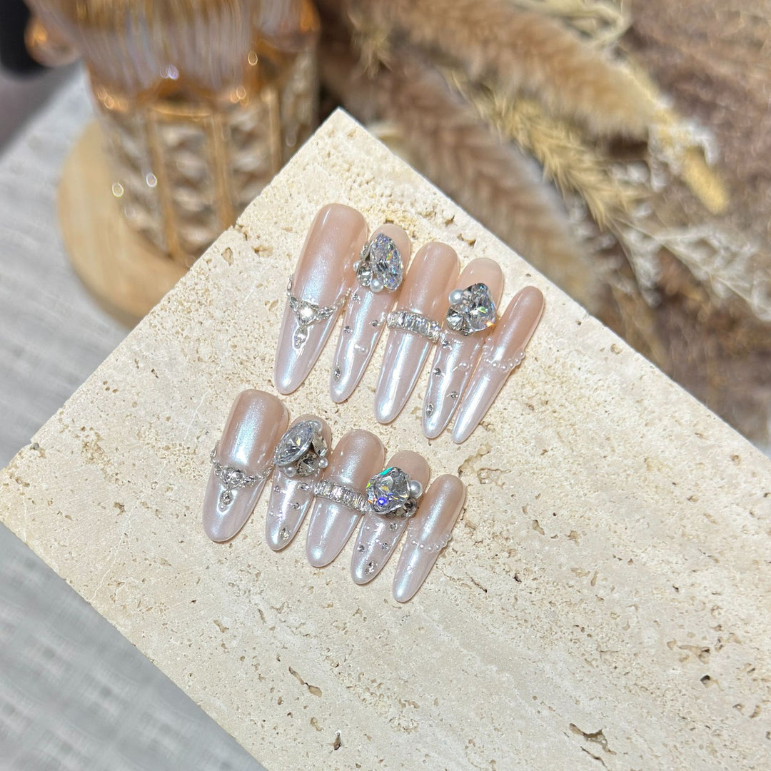 Decorative Stiletto Nail Tips Set with Gemstone Accents Kalsten