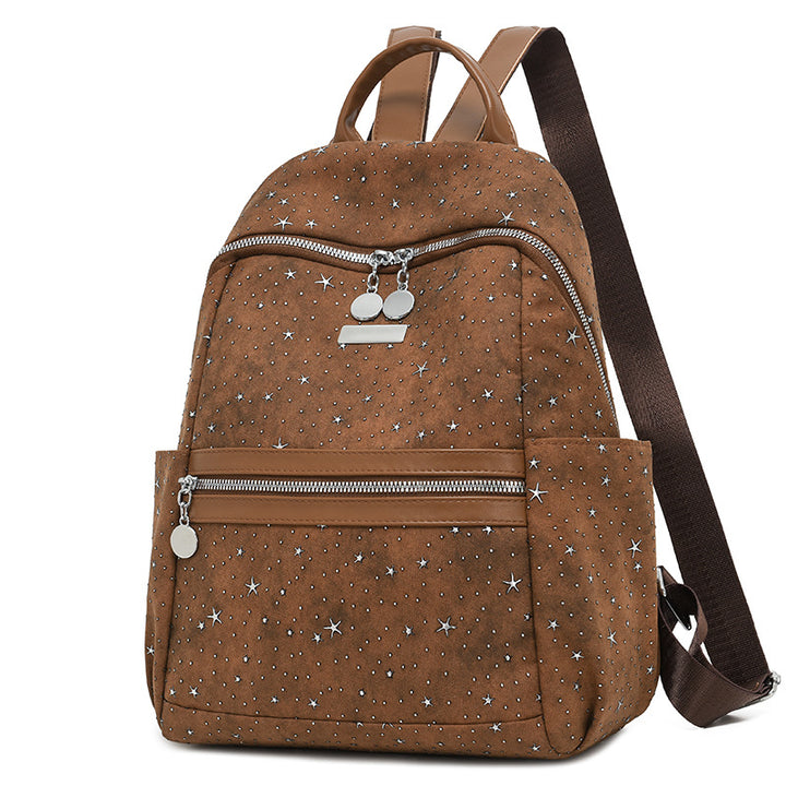 Star-Embellished Faux Suede Backpack