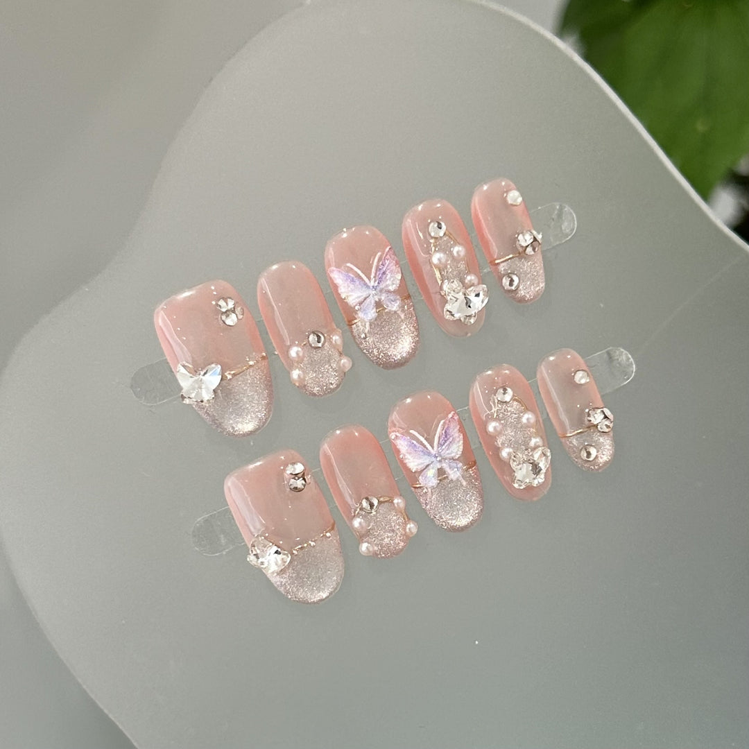 Decorative Press-On Nail Art Set with Butterfly Accents