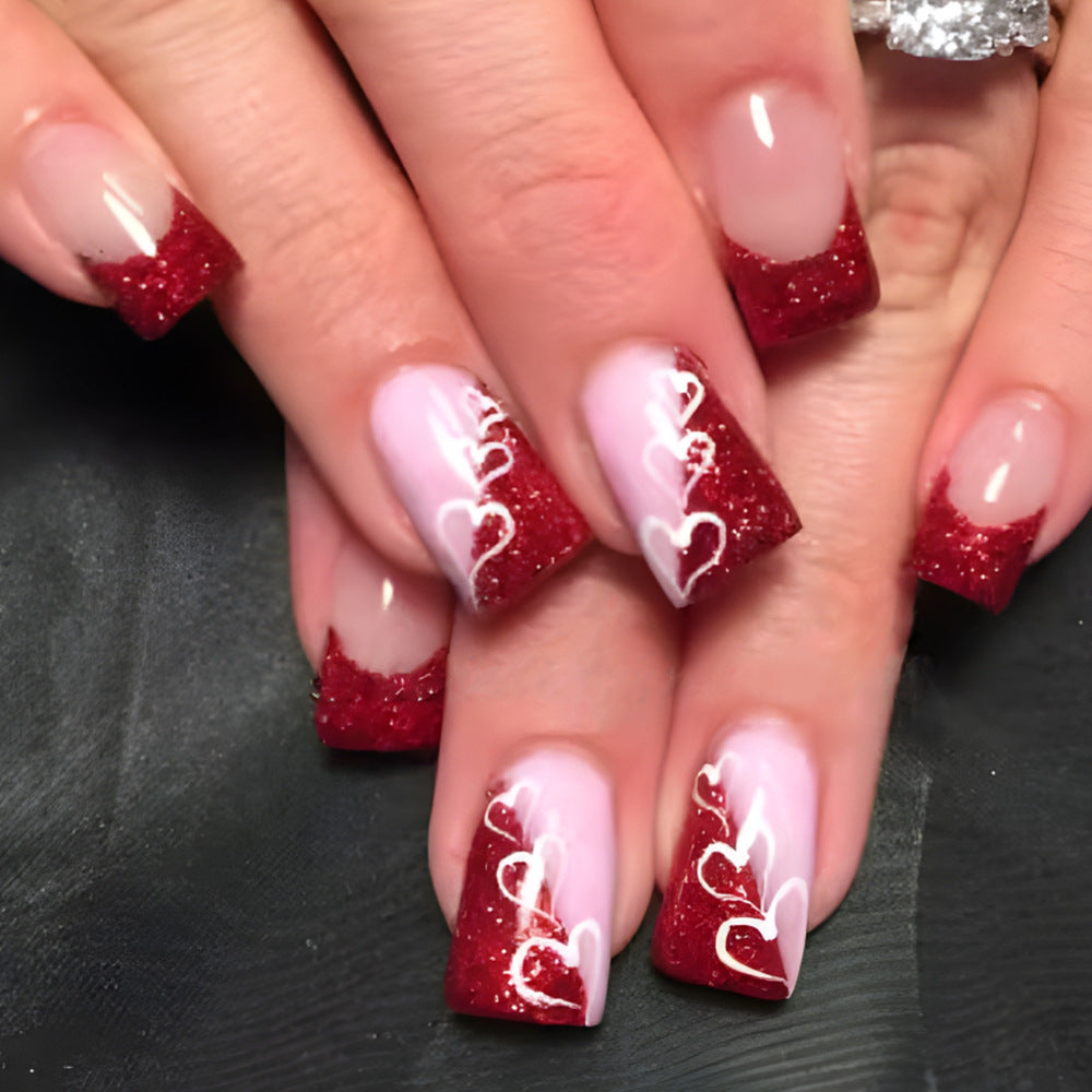 Heart-Embellished Acrylic Nail Art Kalsten