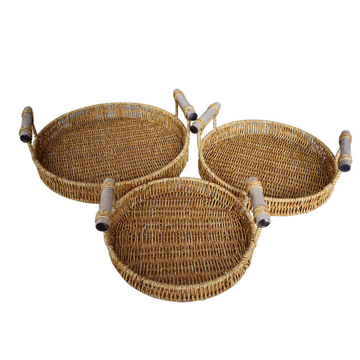 Handcrafted Natural Woven Serving Tray Set Kalsten