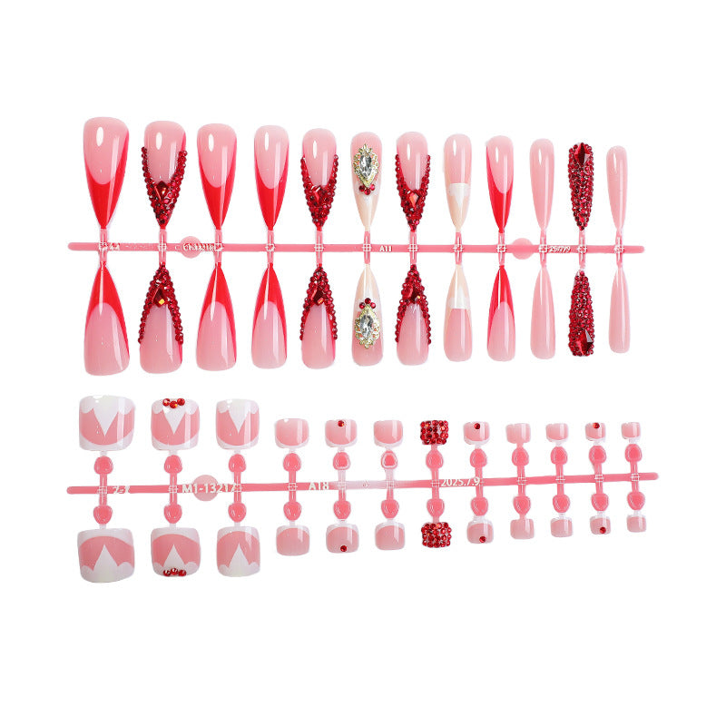 Artificial nail set with sparkling rhinestone accents and romantic motifs Kalsten