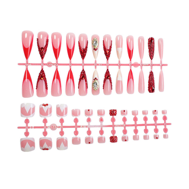 Artificial nail set with sparkling rhinestone accents and romantic motifs Kalsten