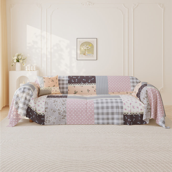 Patchwork Quilted Sofa Slipcover with Elastic Fit and Anti-Slip Backing