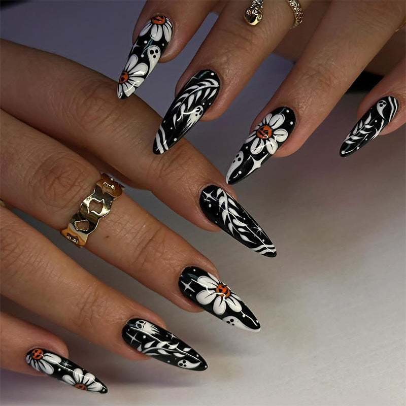 Elegant Floral-Themed Press-On Nail Design