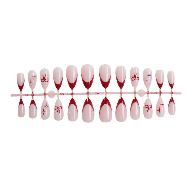Creative artificial nail set with elegant bow and gradient design Kalsten