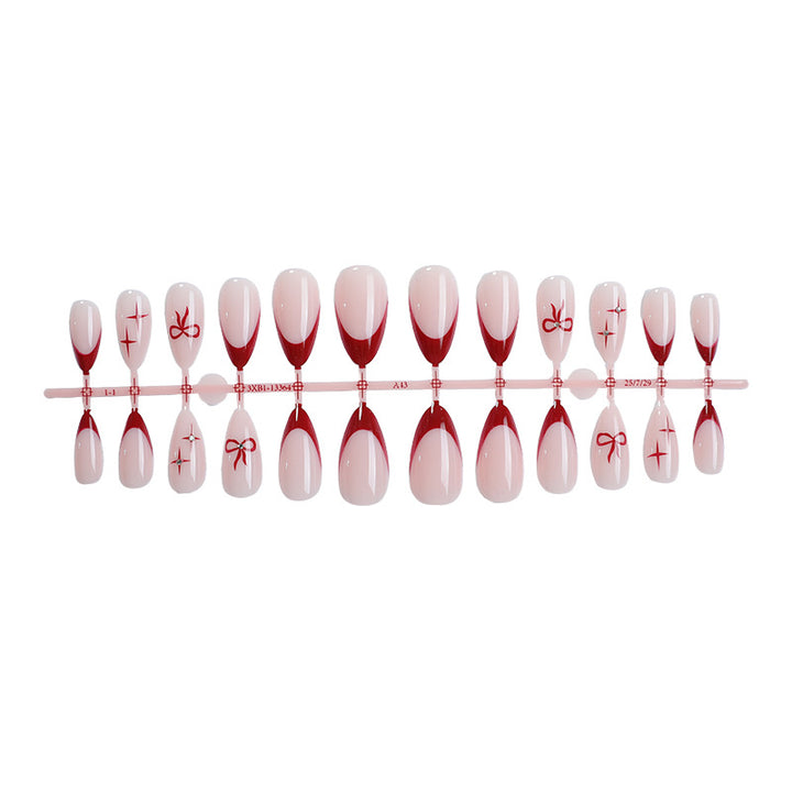 Creative artificial nail set with elegant bow and gradient design Kalsten