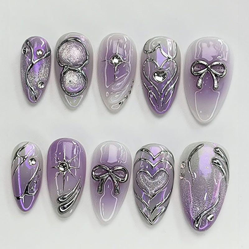 Artistic Press-On Nail Set with Elegant Floral Designs kalsten